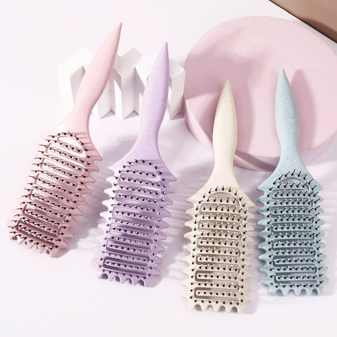 AliExpress Curling Styling Brush - Hollow Massage Comb, Nylon Mane, ABS Plastic Handle, Comfortable Grip Special for Real Hair Wigs, view 2