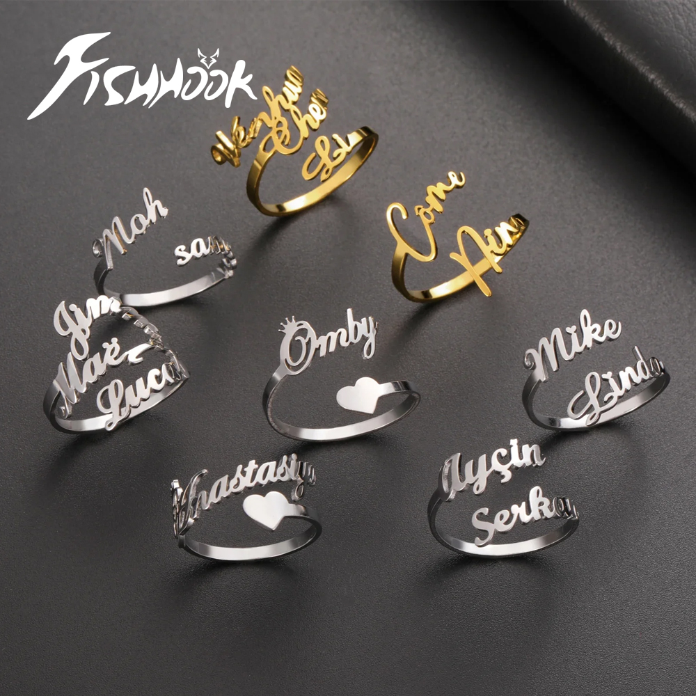 AliExpress Custom Two-Name Open Ring in Gold Stainless Steel