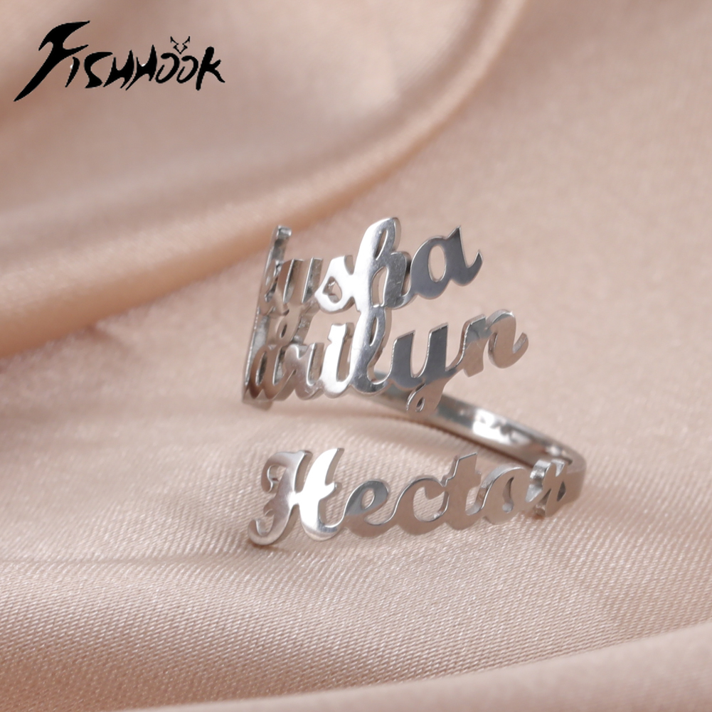 AliExpress Custom Two-Name Open Ring in Gold Stainless Steel, view 2