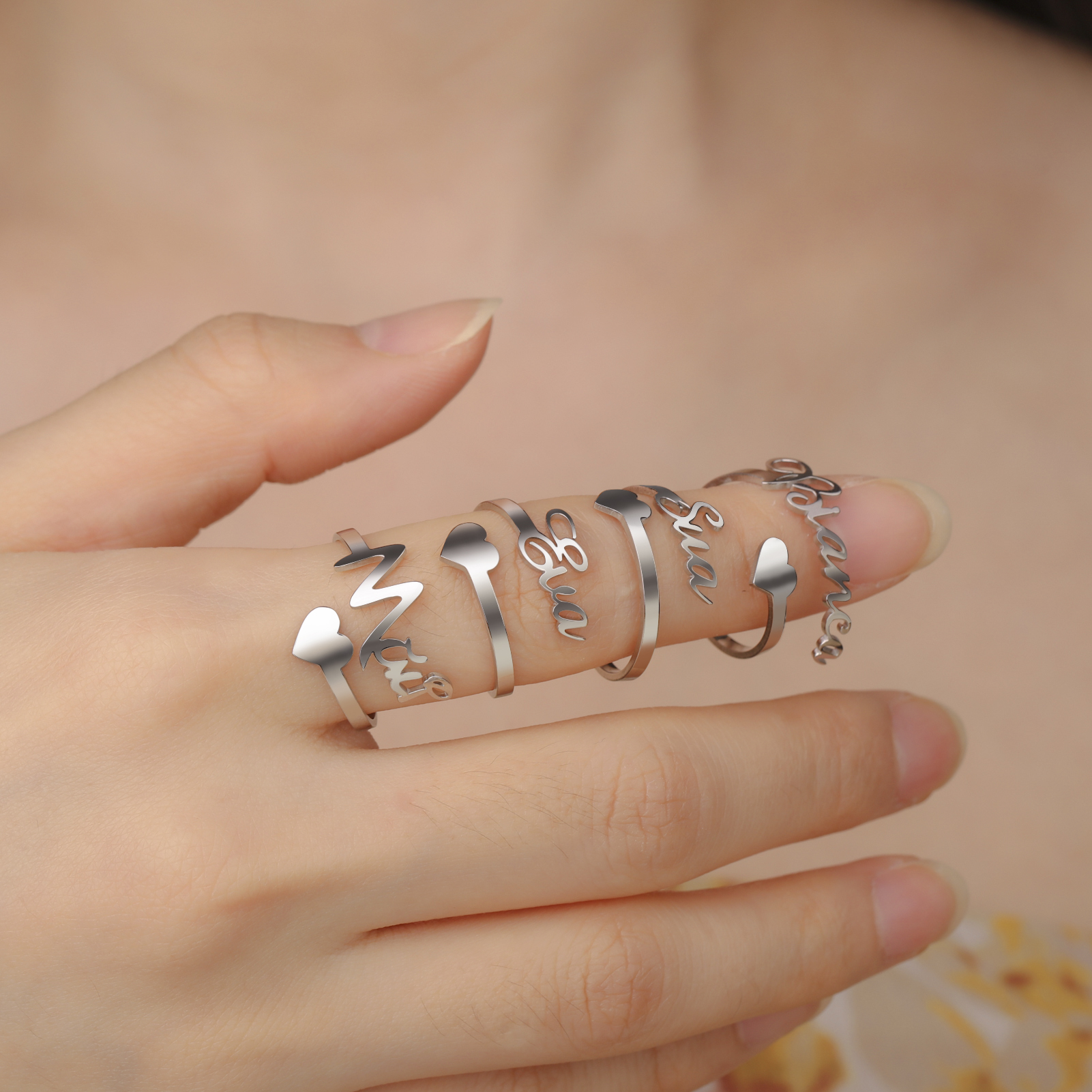 AliExpress Custom Two-Name Open Ring in Gold Stainless Steel, view 3