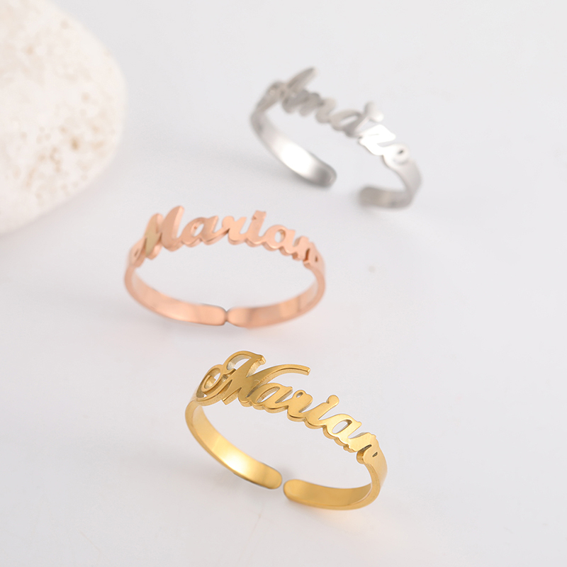 AliExpress Custom Two-Name Open Ring in Gold Stainless Steel, view 4