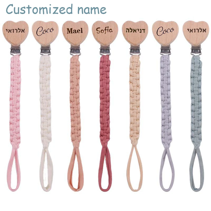 AliExpress Custom Name Cloth Weaving Wooden Personalized Baby Pacifier Chain Dummy Nipple Holder Guard Teether Pendant  Newborn Gift Stuff