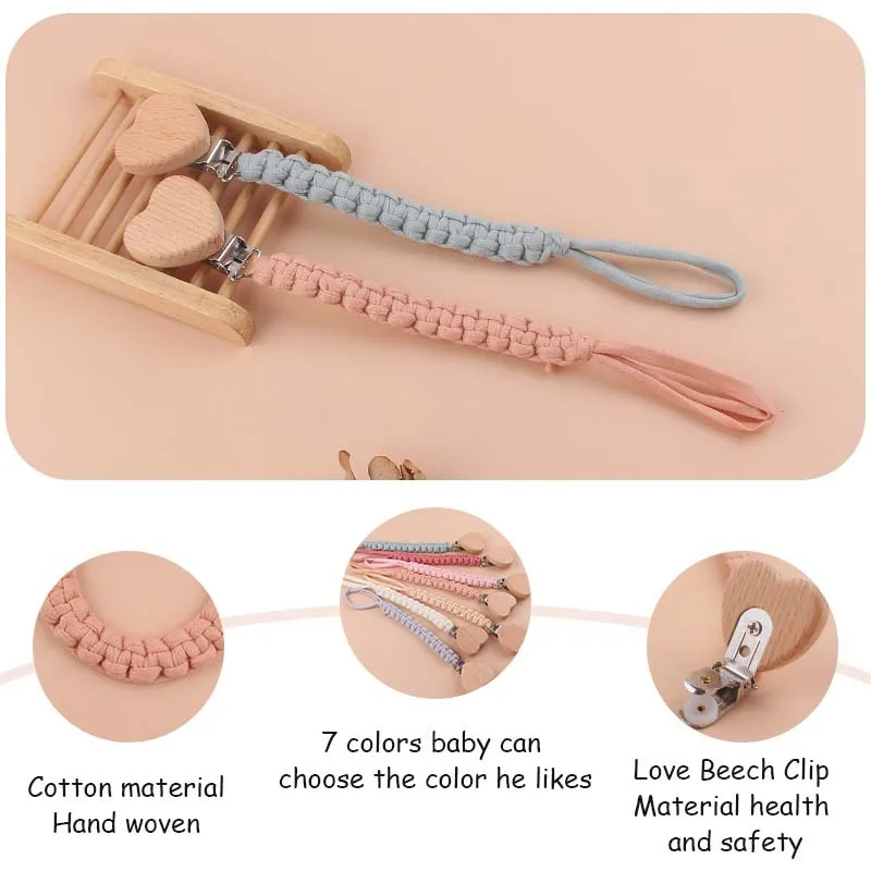 AliExpress Custom Name Cloth Weaving Wooden Personalized Baby Pacifier Chain Dummy Nipple Holder Guard Teether Pendant Newborn Gift Stuff, view 5