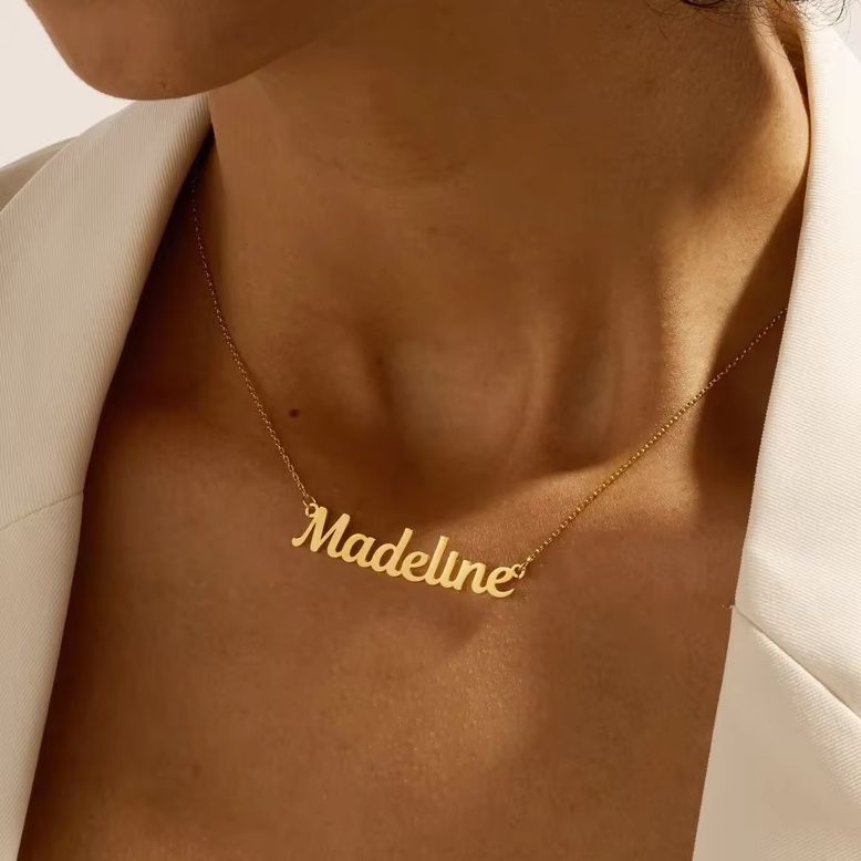 AliExpress Custom Name Necklace for Women Personalised Cursive Letter Pendant Stainless Steel Jewelry Men Chain Choker Collar Personalizado, view 4
