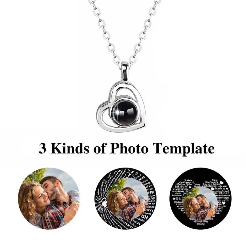 AliExpress Custom Photo Projection Necklace with Picture Inside I Love You Necklace 100 Languages Personalized Heart Pendant Necklace Gift, view 2