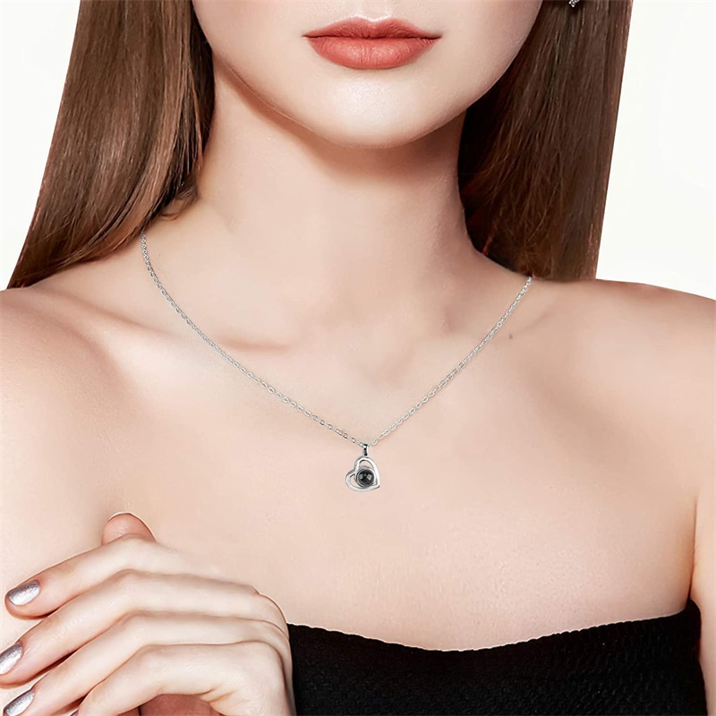 AliExpress Custom Photo Projection Necklace with Picture Inside I Love You Necklace 100 Languages Personalized Heart Pendant Necklace Gift, view 4