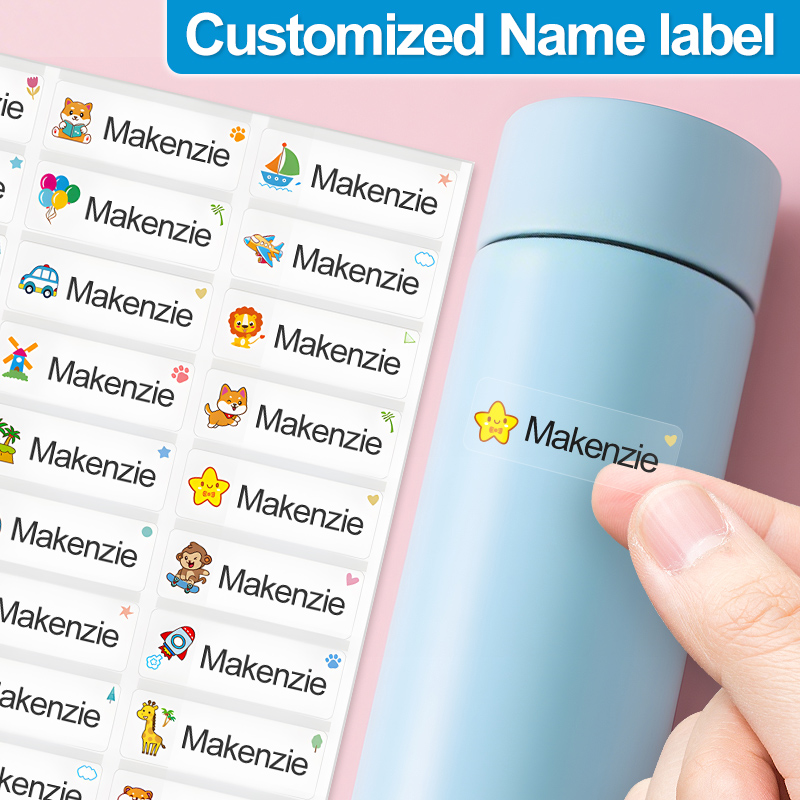 AliExpress Custom Transparent Waterproof Stickers for Kids - Personalized Name Labels for School, Sports Bottles & DIY Crafts,Multilingual
