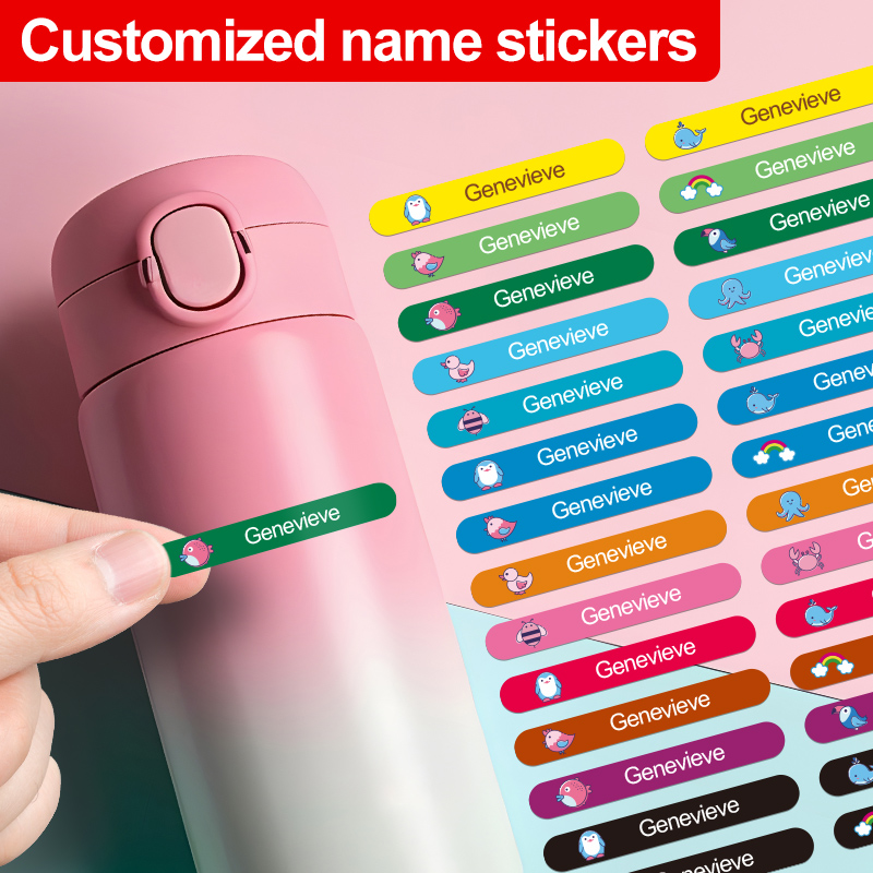 AliExpress Custom Waterproof Name Stickers for Kids - Personalized Animal Designs Eco-Friendly Labels for School Bags, Books & Stationery