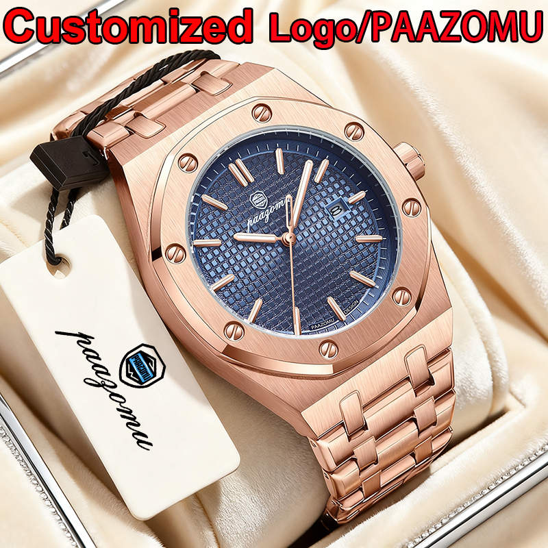 AliExpress Customized Watch PAAZOMU Business Man Wristwatch Waterproof Luminous Date Men Watch Stainless Steel Quartz Watches For Men Reloj