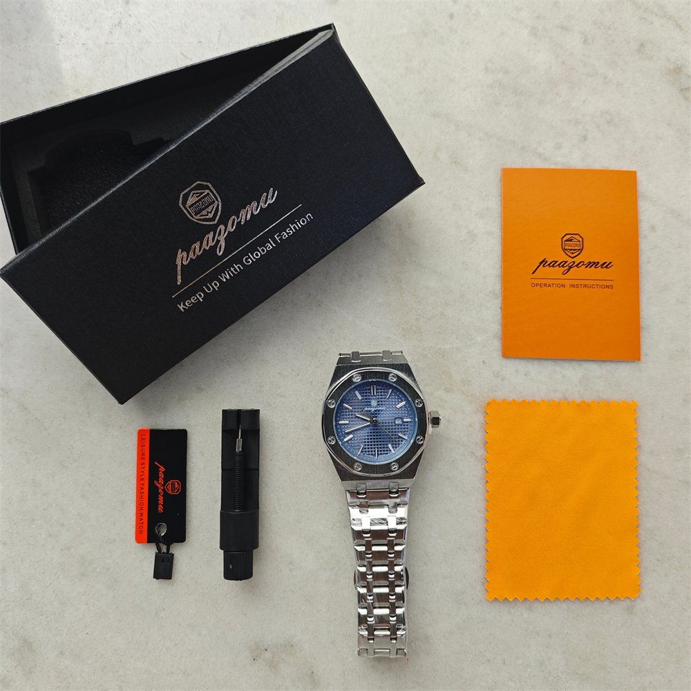 AliExpress Customized Watch PAAZOMU Business Man Wristwatch Waterproof Luminous Date Men Watch Stainless Steel Quartz Watches For Men Reloj, view 2