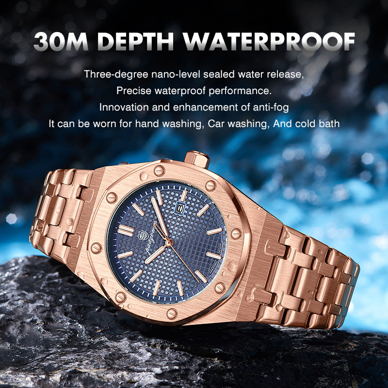 AliExpress Customized Watch PAAZOMU Business Man Wristwatch Waterproof Luminous Date Men Watch Stainless Steel Quartz Watches For Men Reloj, view 4