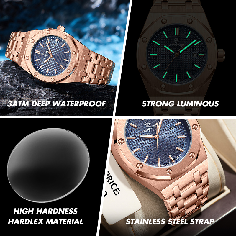 AliExpress Customized Watch PAAZOMU Business Man Wristwatch Waterproof Luminous Date Men Watch Stainless Steel Quartz Watches For Men Reloj, view 6