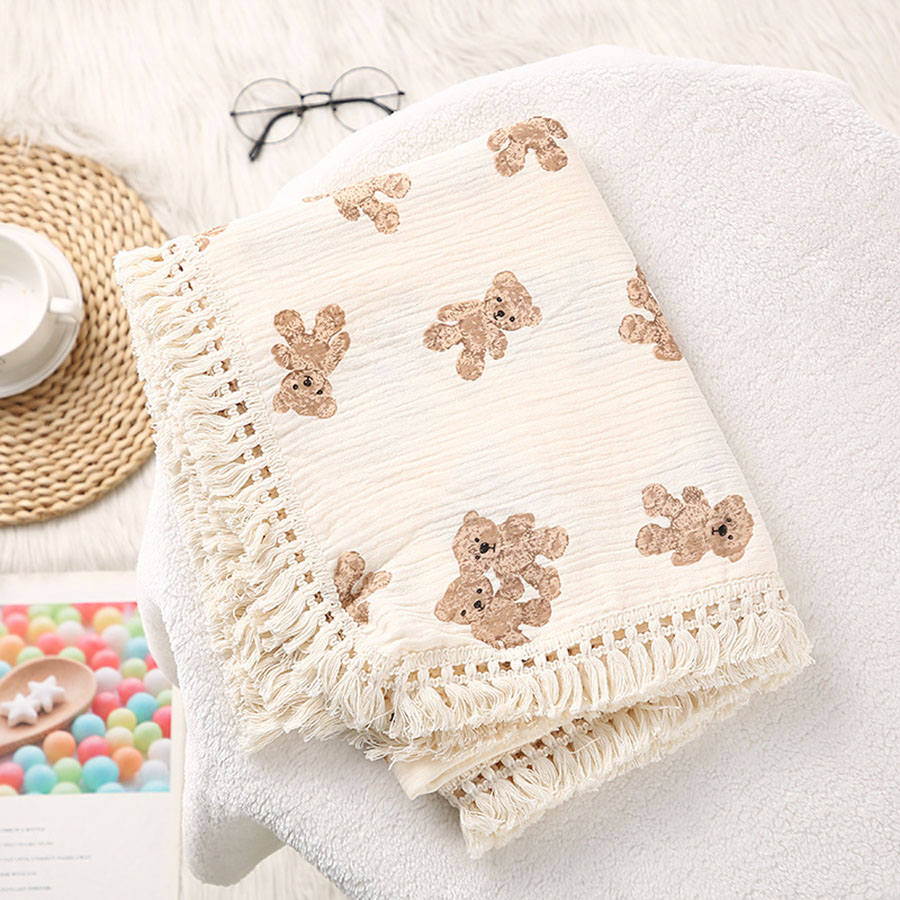 AliExpress Cute Bear Muslin Squares Cotton Baby Blanket for Newborn Plaid Infant Swaddle Blanket Babies Accessories Bed Summer Comforter