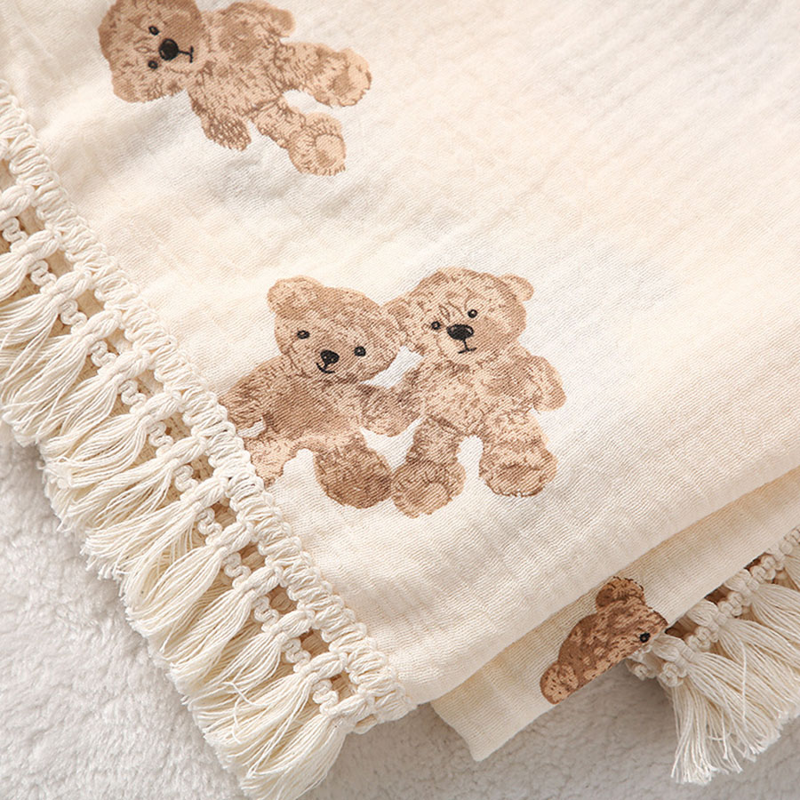 AliExpress Cute Bear Muslin Squares Cotton Baby Blanket for Newborn Plaid Infant Swaddle Blanket Babies Accessories Bed Summer Comforter, view 4