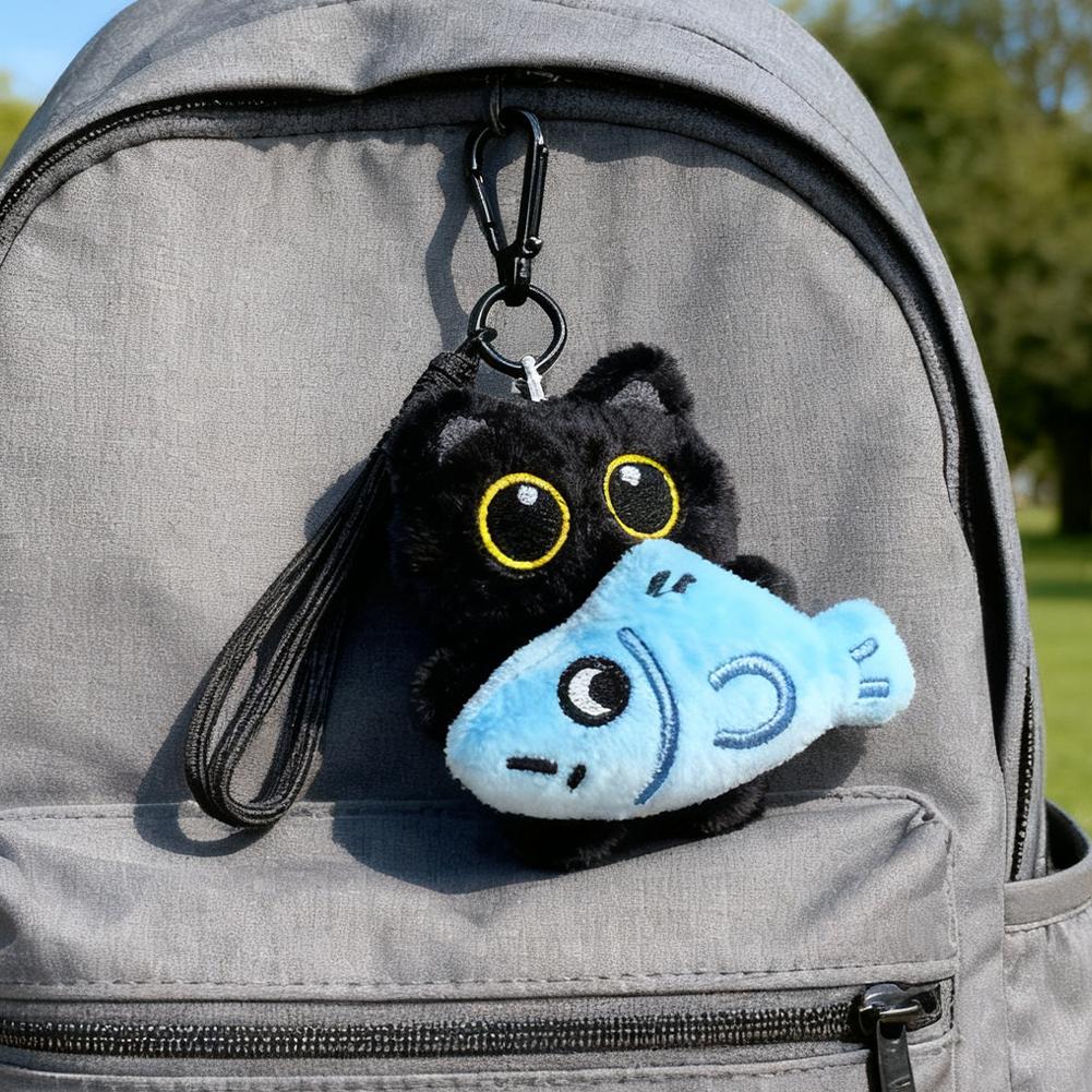 AliExpress Cute Cartoon Plush Black Cat Keychain Bag Pendant Decoration Kawaii Stuffed Doll Toy Car Keyring Accessories Couples Gift, view 4