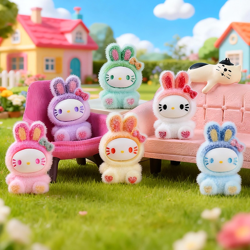 AliExpress Cute flocked gradient rabbit blind box accessory, trendy toy, blind box, blind bag, keychain, desktop birthday gift