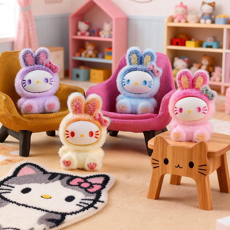 AliExpress Cute flocked gradient rabbit blind box accessory, trendy toy, blind box, blind bag, keychain, desktop birthday gift, view 2