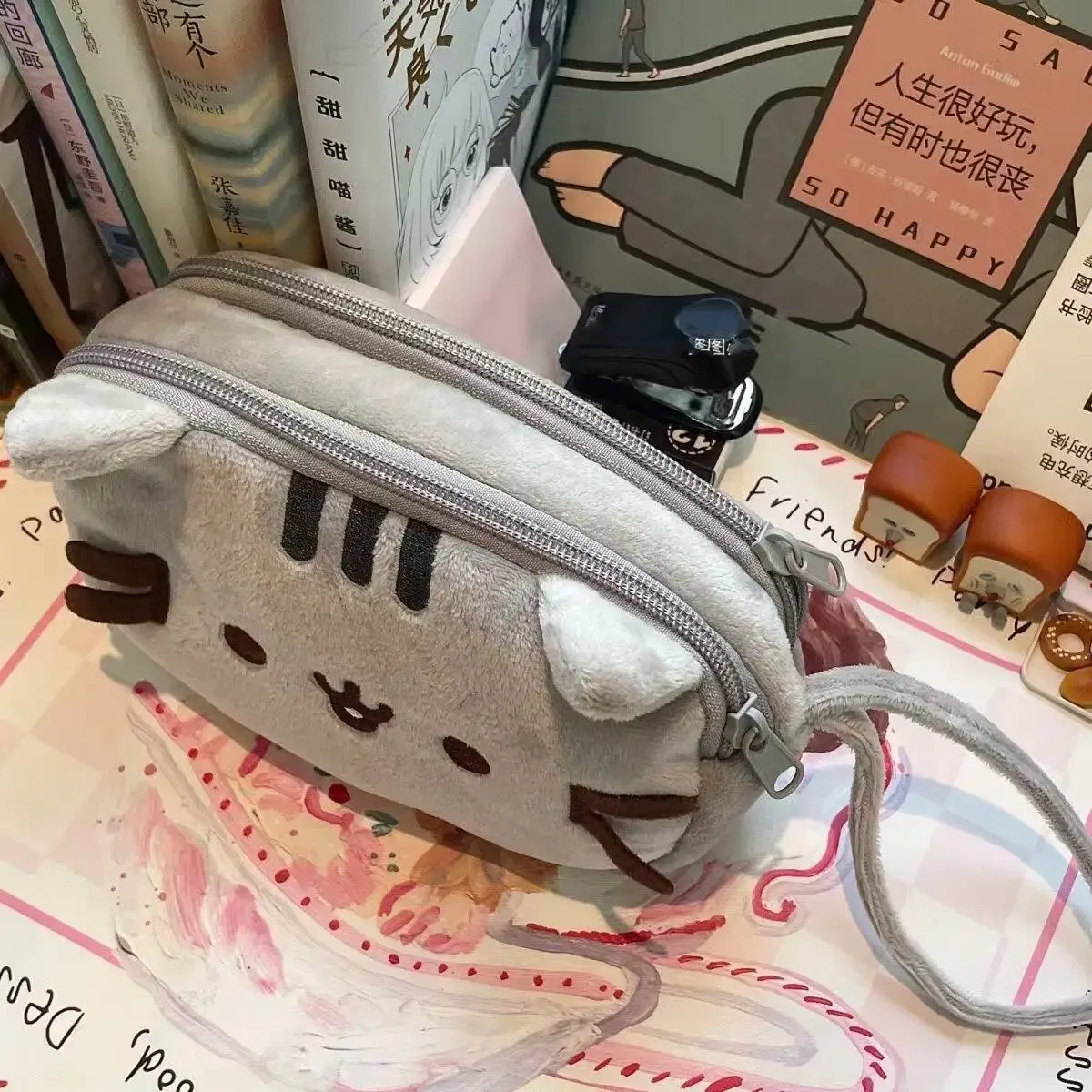 AliExpress Cute Pusheen Pencil Case Cartoon Fat Cat Large Capacity Student Stationery Storage Pouch Multi Purpose Travel Cosmetic Bag Gifts, view 4