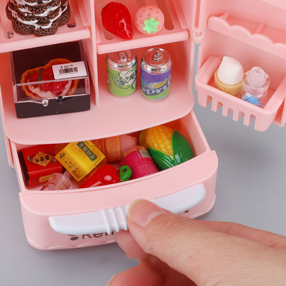 AliExpress Cute Simulation Microfilm Furniture Double Door Refrigerator 1:12 Dollhouse Kitchen Model Decorations For Girl Birthday Gifts, view 4