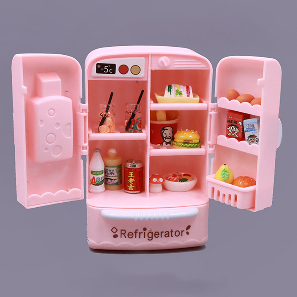 AliExpress Cute Simulation Microfilm Furniture Double Door Refrigerator 1:12 Dollhouse Kitchen Model Decorations For Girl Birthday Gifts