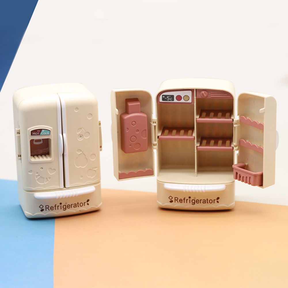 AliExpress Cute Simulation Microfilm Furniture Double Door Refrigerator 1:12 Dollhouse Kitchen Model Decorations For Girl Birthday Gifts, view 2