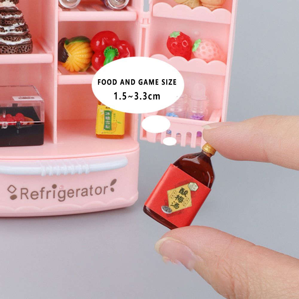 AliExpress Cute Simulation Microfilm Furniture Double Door Refrigerator 1:12 Dollhouse Kitchen Model Decorations For Girl Birthday Gifts, view 3