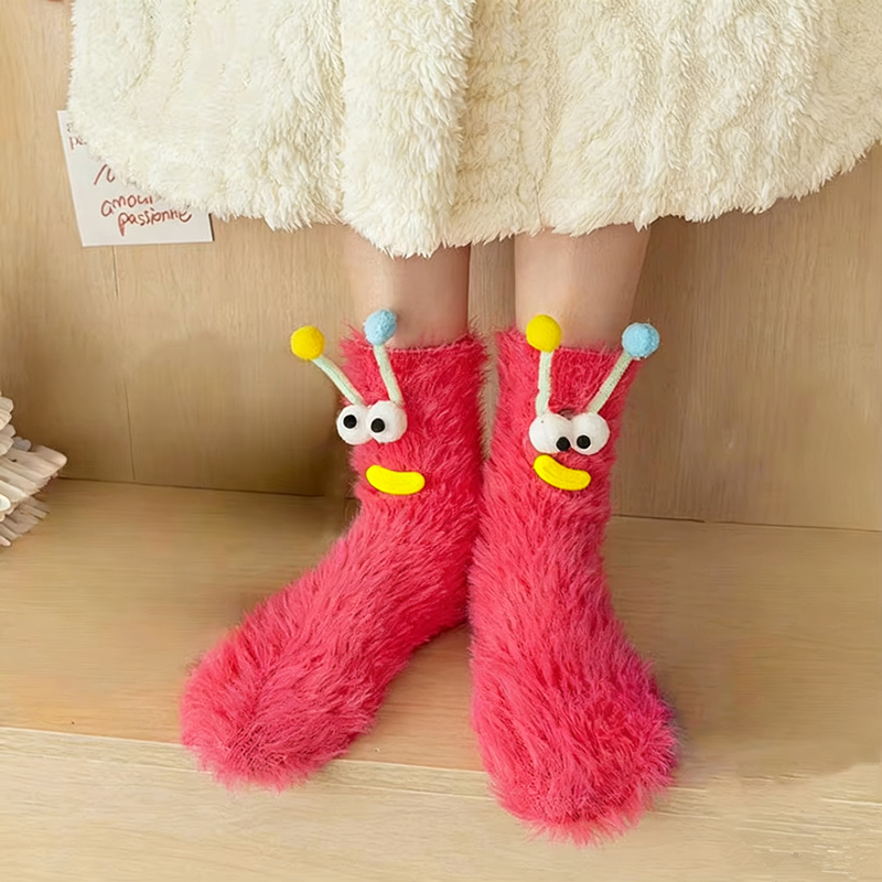 AliExpress Cute Ugly Big Eye Funny Fleece Floor Socks  Coral Velvet Thickened Warm Plush Socks Autumn And Winter Home Socks