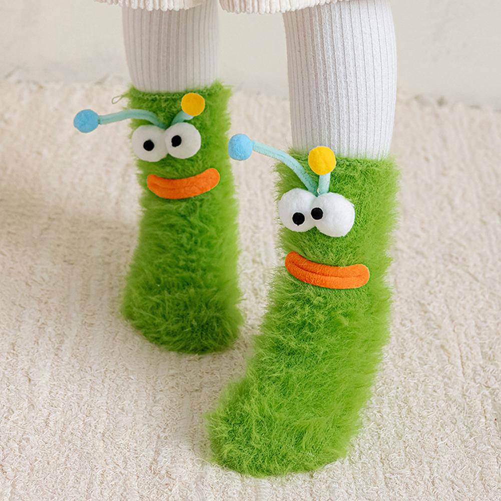 AliExpress Cute Ugly Big Eye Funny Fleece Floor Socks Coral Velvet Thickened Warm Plush Socks Autumn And Winter Home Socks, view 2
