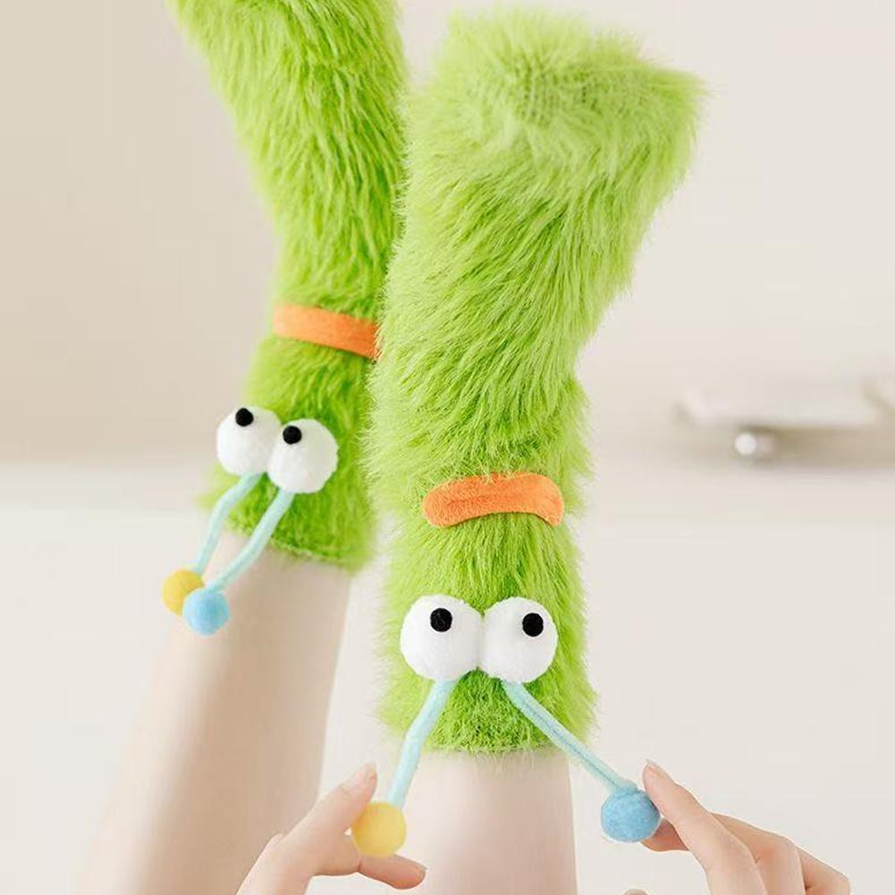 AliExpress Cute Ugly Big Eye Funny Fleece Floor Socks Coral Velvet Thickened Warm Plush Socks Autumn And Winter Home Socks, view 5