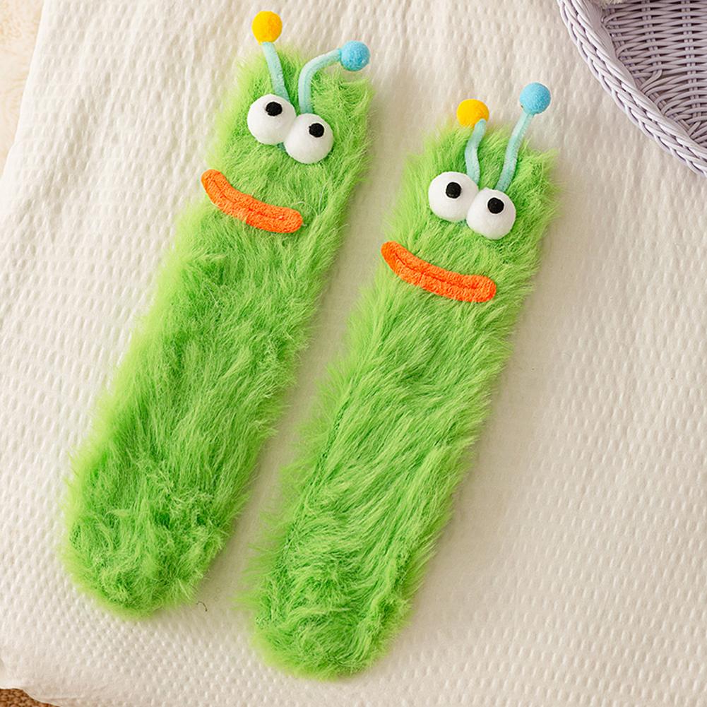 AliExpress Cute Ugly Big Eye Funny Fleece Floor Socks Coral Velvet Thickened Warm Plush Socks Autumn And Winter Home Socks, view 6