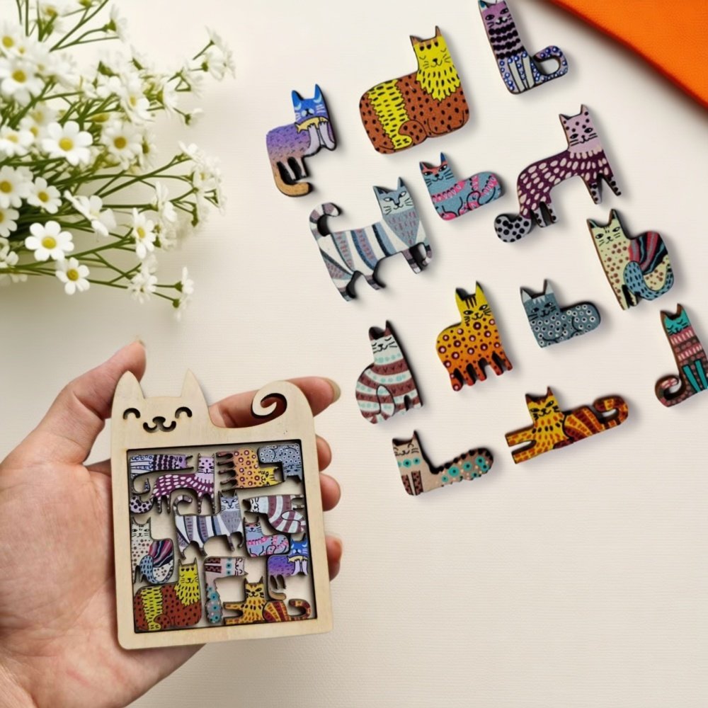 AliExpress Cute Wooden Cat-Shaped Fun High-Difficulty Puzzle Toy Kids Early Education Thinking Training Creative Portable Birthday Gift, view 2