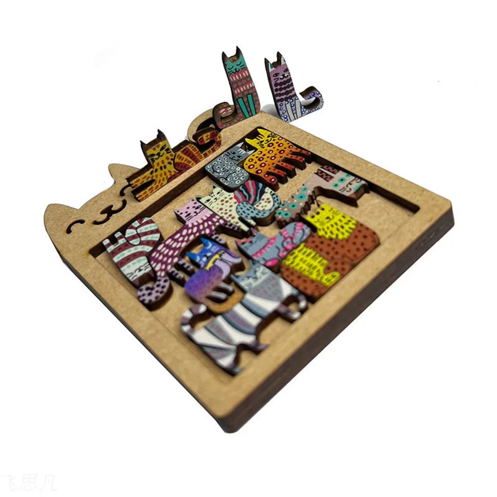 AliExpress Cute Wooden Cat-Shaped Fun High-Difficulty Puzzle Toy Kids Early Education Thinking Training Creative Portable Birthday Gift, view 3