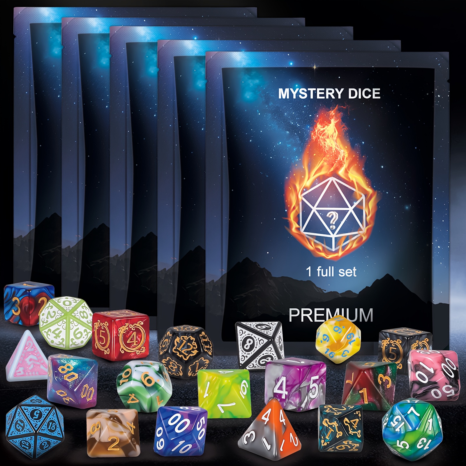 AliExpress D&D Dice Set 8/40pcs, Including 7/35pcs Polyhedral Dices and 1/5pcs Creative Velvet Bags, for RPG Role-Playing Game