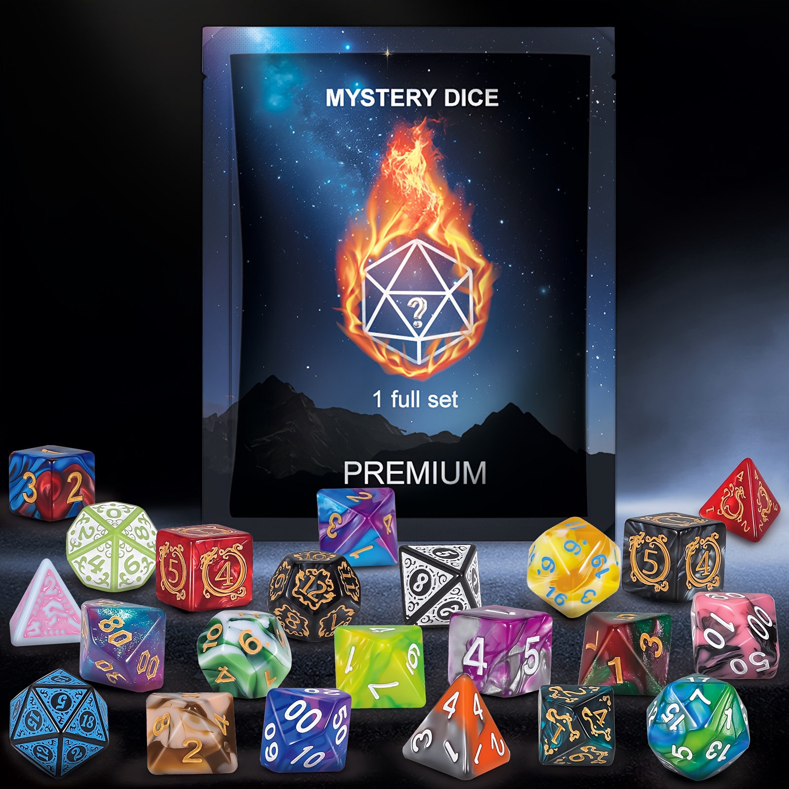 AliExpress D&D Dice Set 8/40pcs, Including 7/35pcs Polyhedral Dices and 1/5pcs Creative Velvet Bags, for RPG Role-Playing Game, view 2