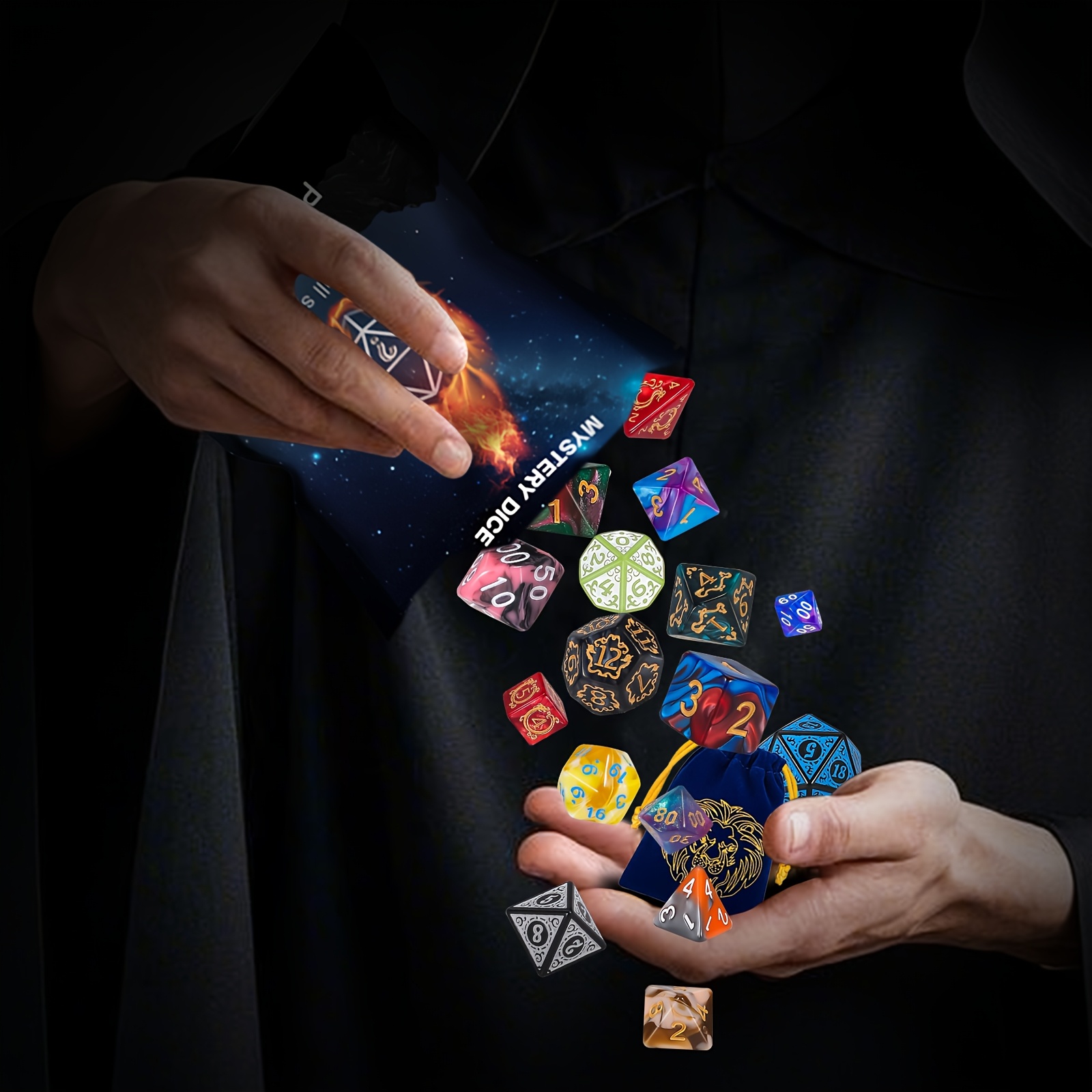 AliExpress D&D Dice Set 8/40pcs, Including 7/35pcs Polyhedral Dices and 1/5pcs Creative Velvet Bags, for RPG Role-Playing Game, view 5
