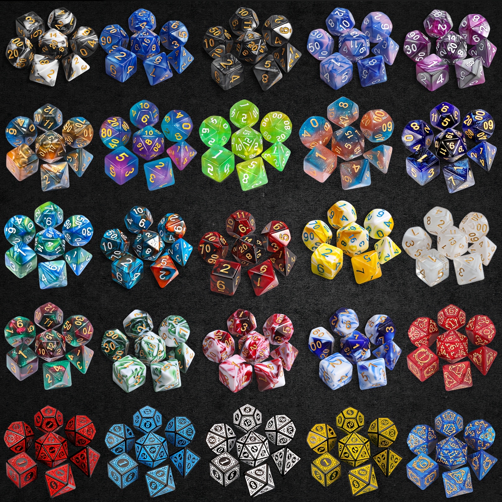 AliExpress D&D Dice Set 8/40pcs, Including 7/35pcs Polyhedral Dices and 1/5pcs Creative Velvet Bags, for RPG Role-Playing Game, view 6