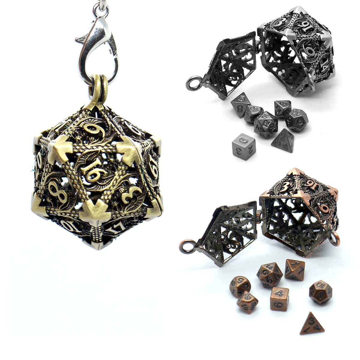 AliExpress D20 Metal Hollow Box+7pcs Metal Dice Set, Portable Board Game Dice Mini Kit