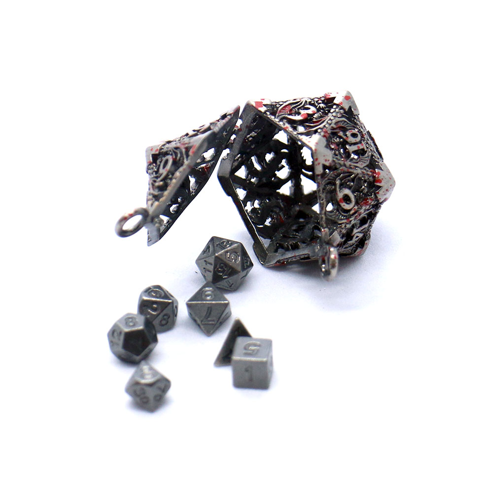 AliExpress D20 Metal Hollow Box+7pcs Metal Dice Set, Portable Board Game Dice Mini Kit, view 6
