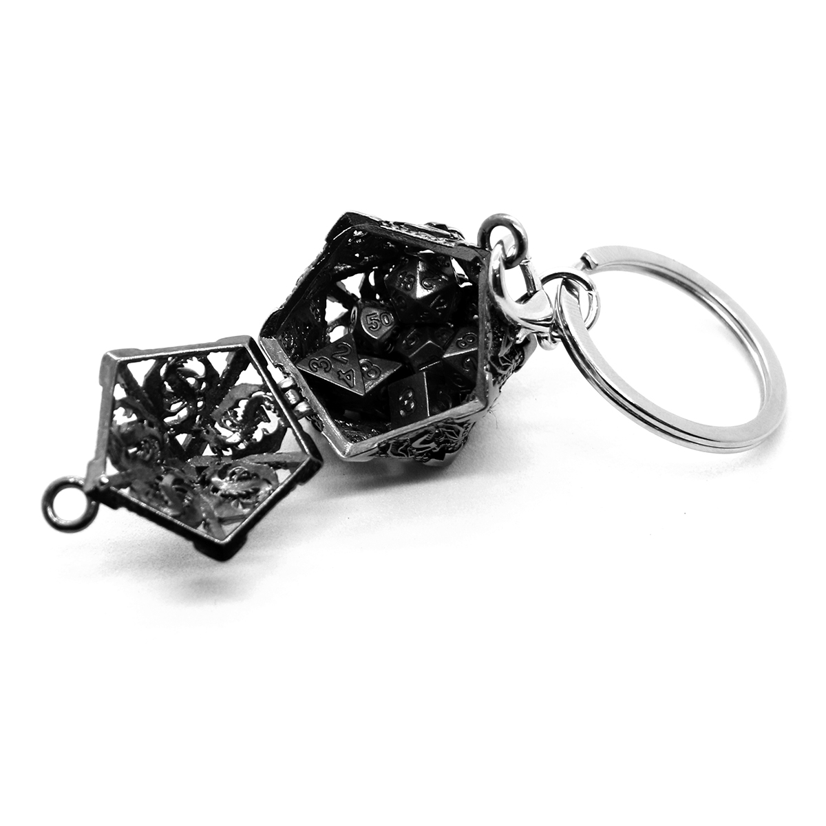 AliExpress D20 Metal Hollow Box+7pcs Metal Dice Set, Portable Board Game Dice Mini Kit, view 2