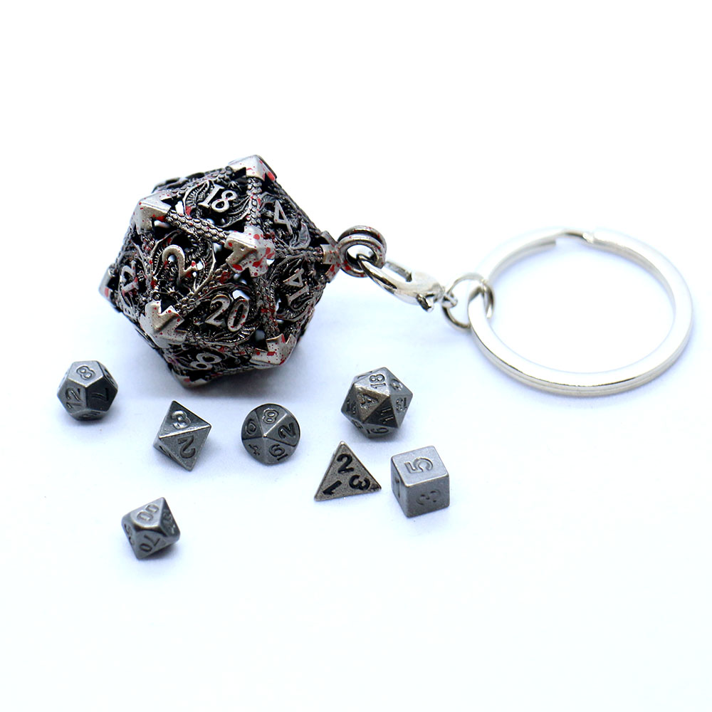 AliExpress D20 Metal Hollow Box+7pcs Metal Dice Set, Portable Board Game Dice Mini Kit, view 3