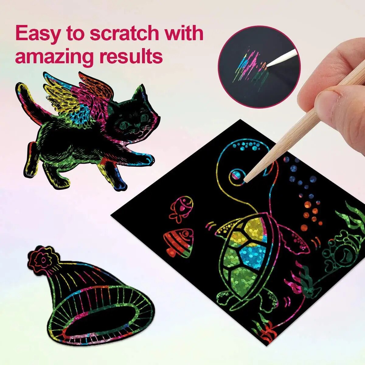 AliExpress Dazzling Scratch Painting Parent Child Interactive Toys Note Cards Handmade Painting, view 3