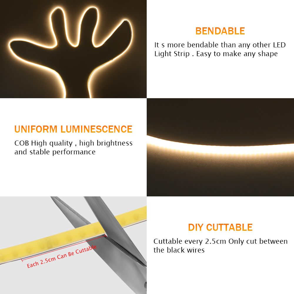 AliExpress High-Density COB LED Strip Light, 5V/12V/24V, view 4