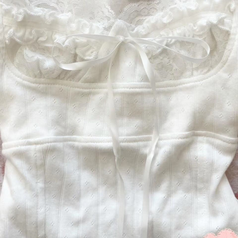AliExpress Deeptown Sweet Kawaii White T-shirts Women Shoujo Fashion Coquette Bow Short Sleeve Tees Korean Style Lace Patchwork T-Shirts, view 2