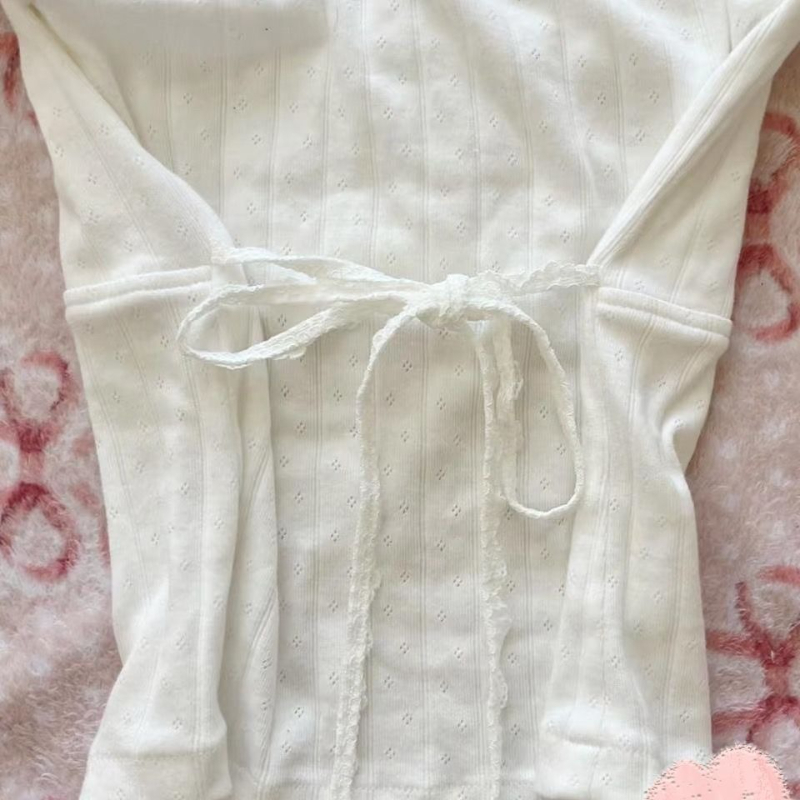 AliExpress Deeptown Sweet Kawaii White T-shirts Women Shoujo Fashion Coquette Bow Short Sleeve Tees Korean Style Lace Patchwork T-Shirts, view 4