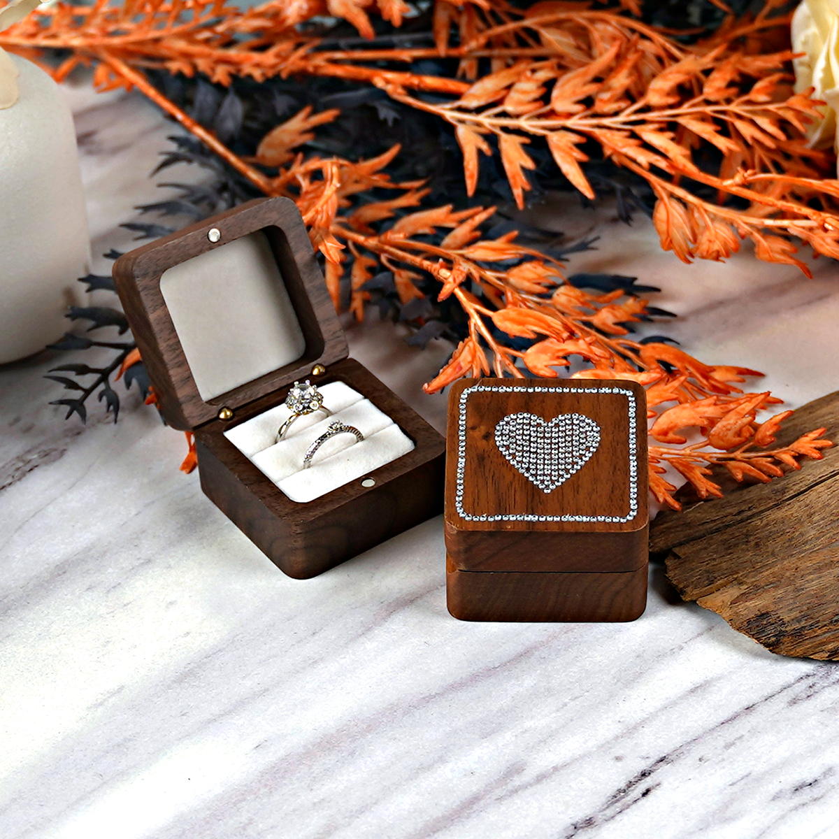 AliExpress Solid Walnut Wood Ring Box with Diamond Inlay