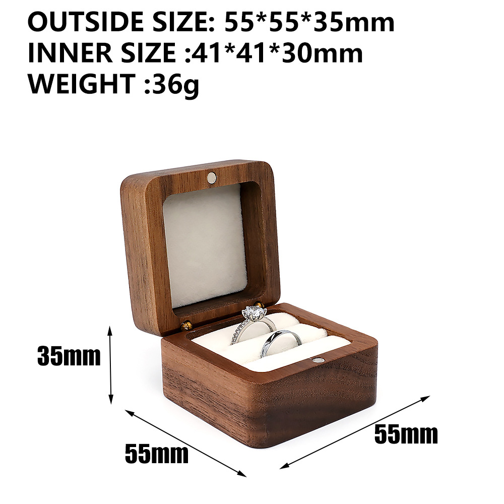 AliExpress Solid Walnut Wood Ring Box with Diamond Inlay, view 2