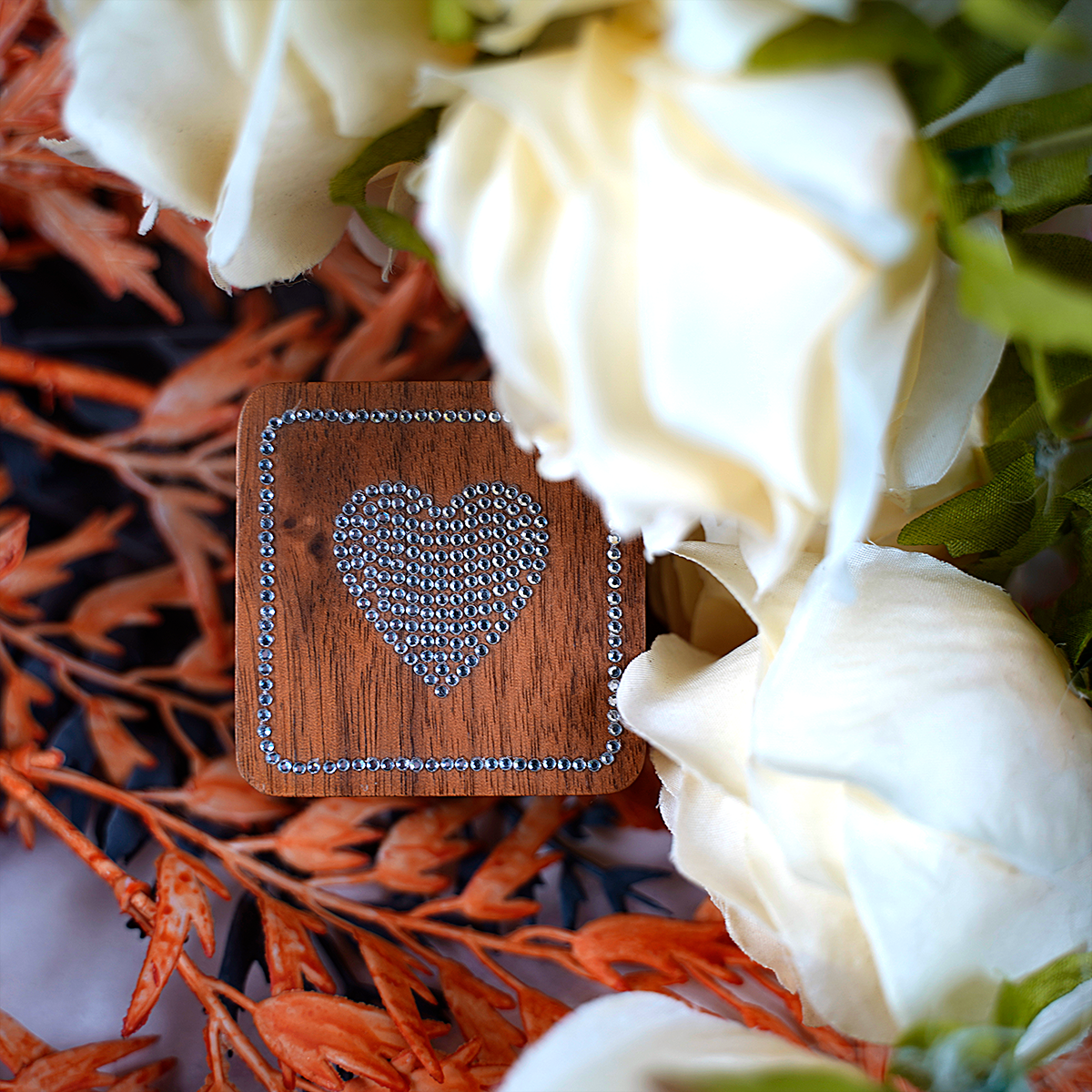AliExpress Solid Walnut Wood Ring Box with Diamond Inlay, view 3