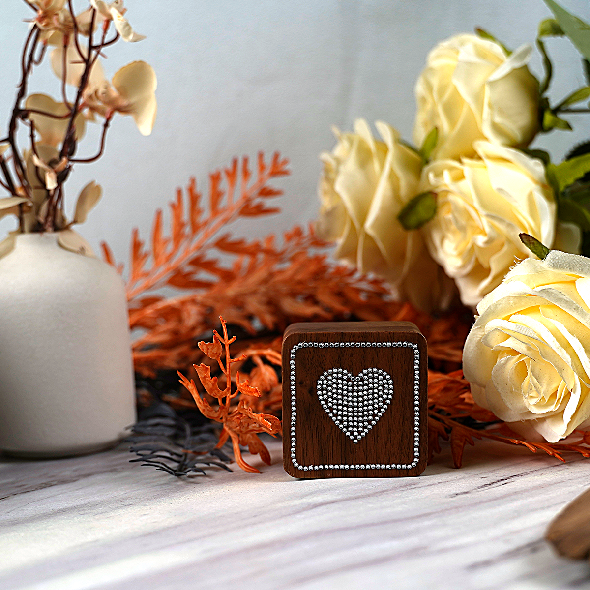 AliExpress Solid Walnut Wood Ring Box with Diamond Inlay, view 4