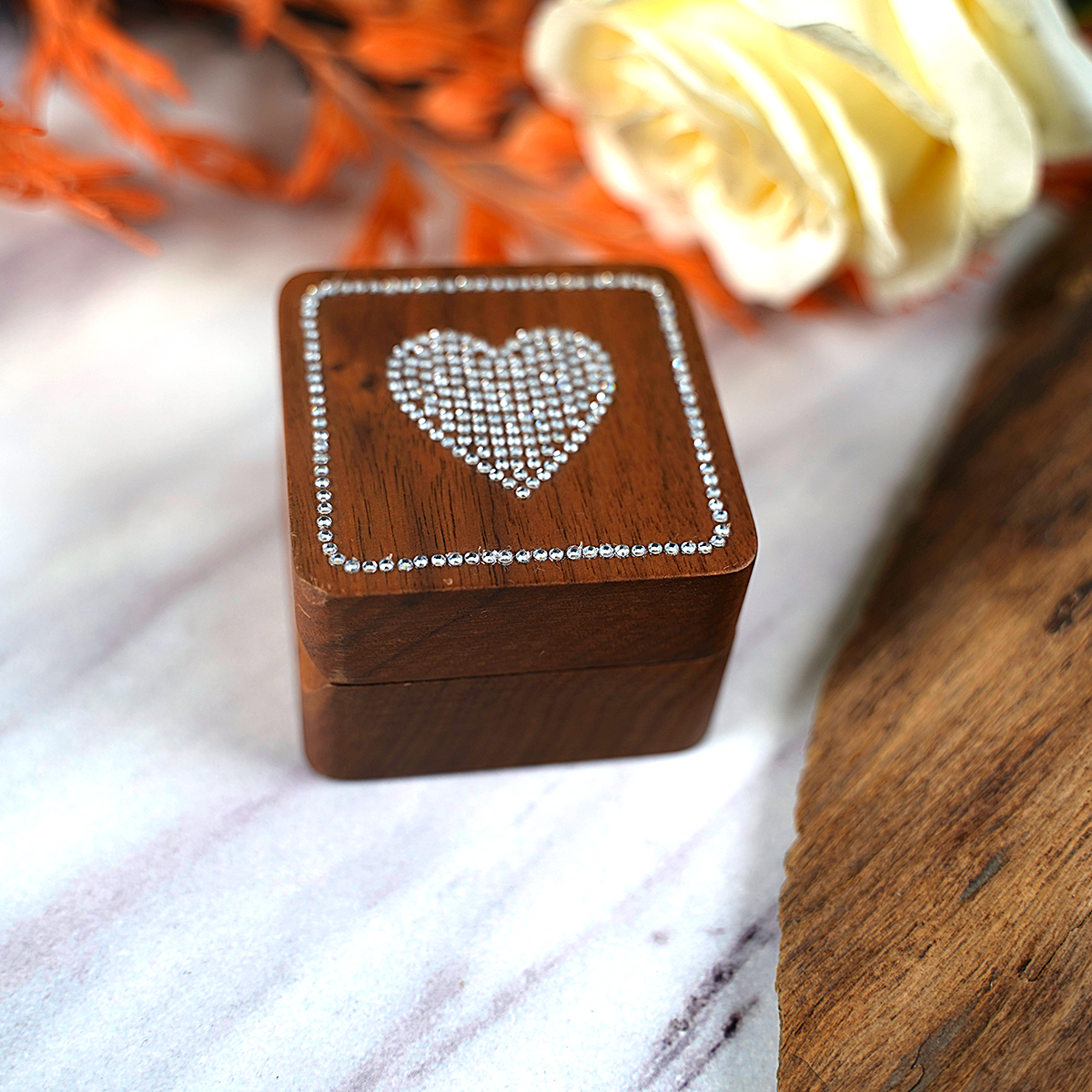 AliExpress Solid Walnut Wood Ring Box with Diamond Inlay, view 5