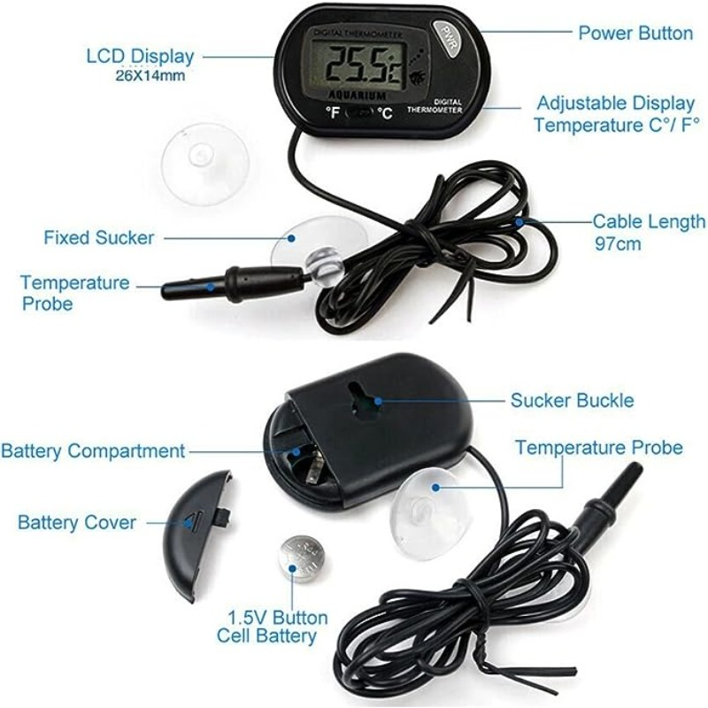AliExpress Digital Aquarium Thermometer with Probe Suction Cup Fish Tank Water Electronic Thermometer Measurement Degrees Celsius ℃, view 2